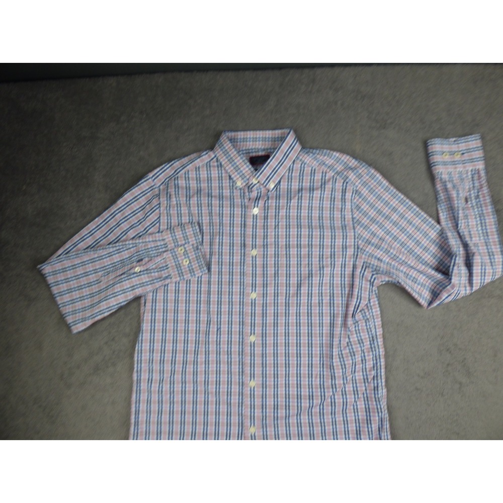 UNTUCKit Mens Medium Slim Fit Plaid Button Down Shirt Blue Red Performance